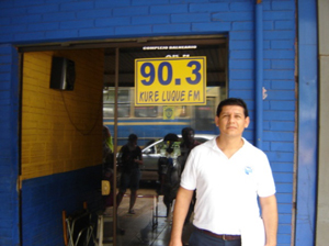 Roberto visiting a radio station in Luque, Paraguay
