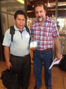 Pedro giving samples to the owner of a radio station in El Chapare